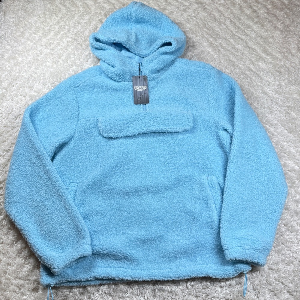 NWT Ringspun Women's Medium Hoodie Pullover Sherpa Blue Cozy Style Street Casual